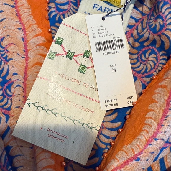 Farm Rio Flutter-Sleeve V-Neck Blue Flora Top Size Medium NWT - Picture 8 of 11